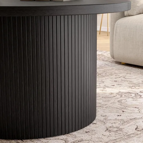 Miniatura 7 de ONBRILL Mesa de centro redonda de 31.5 pulgadas, mesas de centro con diseño de tambor para sala de estar, mesa de centro de madera moderna de Negro