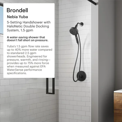 Miniatura 2 de Brondell Nebia Yuba HaloNetic - Cabezal de ducha magnético de mano con doble muelle, manguera de acero inoxidable de 60 pulgadas, 5 ajustes, negro
