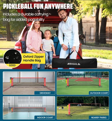 Miniatura 7 de BAGAIL Juego de red de pickleball portátil, red de bolas de pickleball de tamaño reglamentario de 22 pies con colector de bolas, 4 bolas y bolsa