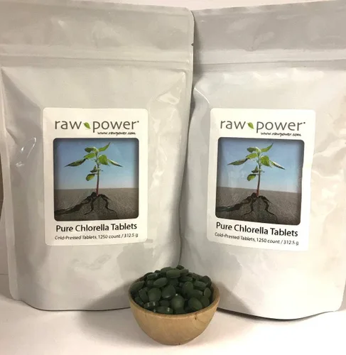 Raw Power Tabletas de Chlorella (2500 unidades, 22.05 oz), prensadas en frío, 100% crudas y puras, de Organics