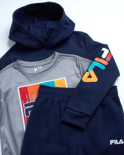 Miniatura 3 de Fila Conjunto deportivo deportivo para niños, sudadera con capucha de rendimiento de 3 piezas, pantalones deportivos, camiseta - Conjunto de ropa