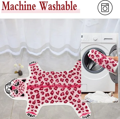 Miniatura 7 de Alfombra con estampado de leopardo, tapete de baño de leopardo rosa para baño, tapete de puerta de guepardo y tigre, antideslizante, tapete Rosa