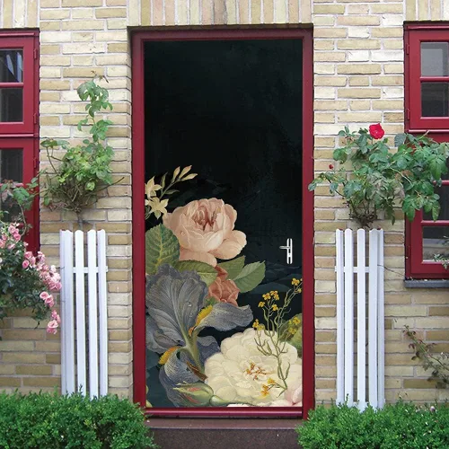 Miniatura 9 de Calcomanías 3D para puerta, murales para despegar y pegar, diseño de flores, papel tapiz para puerta, calcomanías autoadhesivas extraíbles de PVC