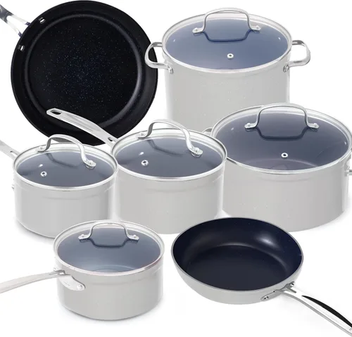 Miniatura 23 de Nuwave - Juego de 12 utensilios de cocina forjados y ligeros, revestimiento ultra antiadherente de cerámica Duralon G10 saludable, tapas de vidrio