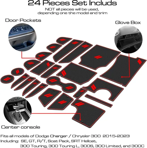 Miniatura 3 de Se ajusta a los accesorios Dodge Charger 2015-2023, juego de 26 piezas de soporte para portavasos, revestimiento de palanca de cambios de consola