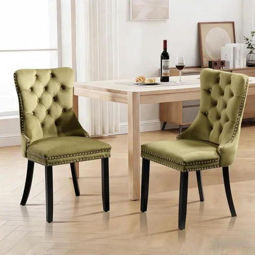 Miniatura 108 de Juego de 2 sillas de comedor de terciopelo tapizadas con ribete de cabeza de clavo y patas doradas chapadas en acero inoxidable para cocina