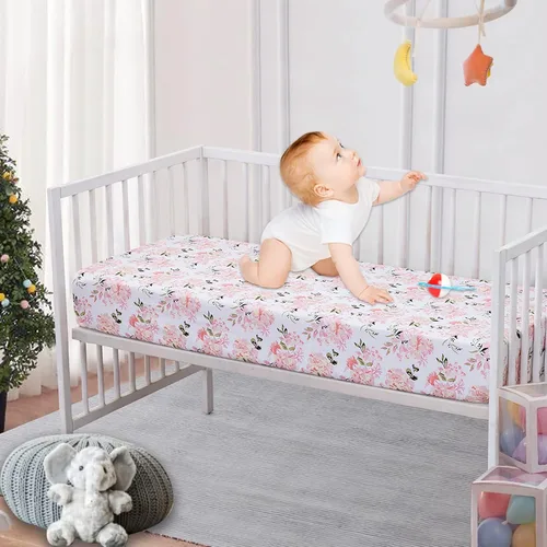 Miniatura 2 de Bimocosy Paquete de 4 sábanas para cuna, sábanas bajeras para cuna de bebé, transpirables y de ajuste cómodo, suaves para colchón de cuna estándar