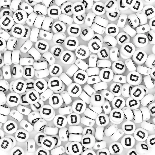Miniatura 25 de 300 cuentas de letras S de 0.157 x 0.276 in, cuentas blancas del alfabeto de forma redonda acrílica, cuentas sueltas para pulseras con nombre