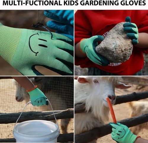 Miniatura 3 de 2 pares de guantes de jardinería para niños pequeños, guantes de jardín de tamaño infantil para trabajo en el patio, antideslizantes, flexibles