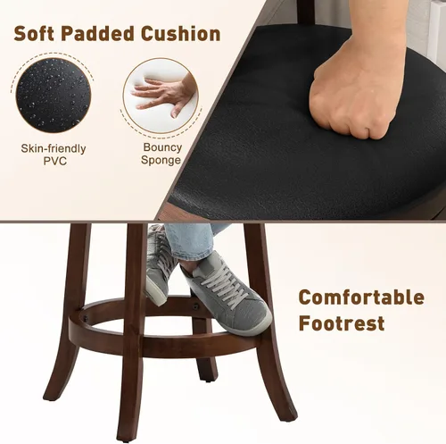 Miniatura 5 de Giantex Juego de 2 taburetes de bar giratorios de 25.5 pulgadas de altura de mostrador con respaldo ergonómico, asiento acolchado suave, patas