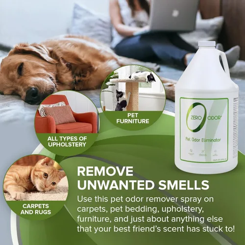 Miniatura 3 de Zero Odor Eliminador de olores de mascotas, removedor de olores de aire y superficie para alfombras, muebles y camas de mascotas, repuesto, 128 onzas