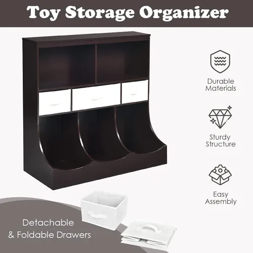 Miniatura 4 de HONEY JOY Organizador de almacenamiento de juguetes para niños con estantería, armario de almacenamiento de organización de 8 compartimentos