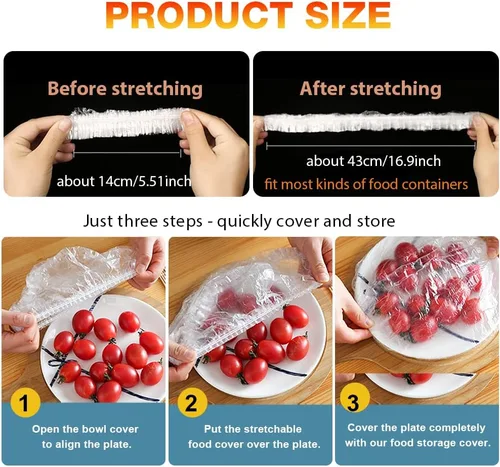 Miniatura 3 de 200 fundas elásticas de plástico reutilizables para tazones, fundas de almacenamiento de alimentos con fundas elásticas para tazones para sobras