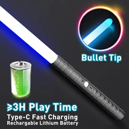 Miniatura 6 de Oueyes Sables de luz con empuñadura de metal para duelo, sables de luz RGB de 16 colores, sonido FX, hoja doble, espada recargable para niños