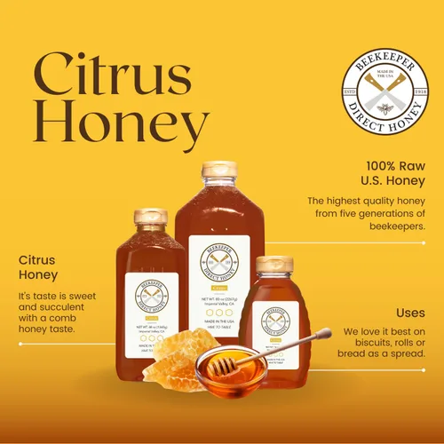 Miniatura 2 de Miel cruda sin filtrar de Beekeeper Direct - Miel de cítricos real cruda - Miel pura gourmet natural no transgénica - Miel local de California