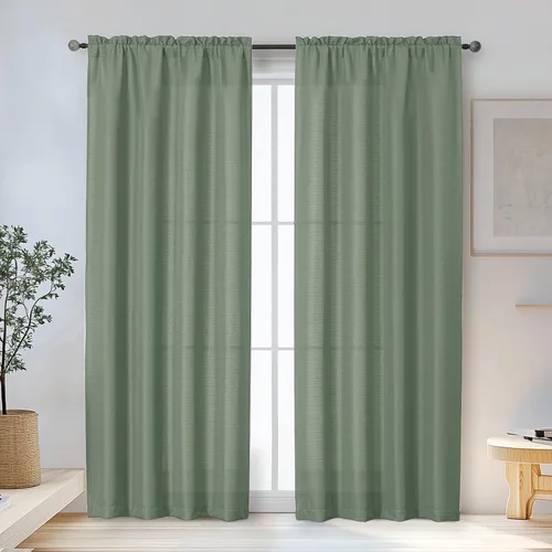 Miniatura 56 de OWENIE Bob Juego de 2 Paneles de Cortinas Negras de Cocina para Ventanas de 36 Pulgadas de Largo, Cortinas Cortas de Café con Textura de Lino