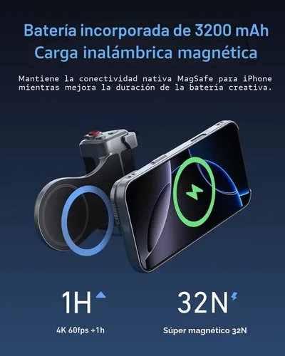 Miniatura 5 de TELESIN Kit de Agarre Magnético Master para iPhone 17 Pro Max, Kit de Agarre de Cámara de Teléfono Powergrip con Batería Integrada de 3200mAh