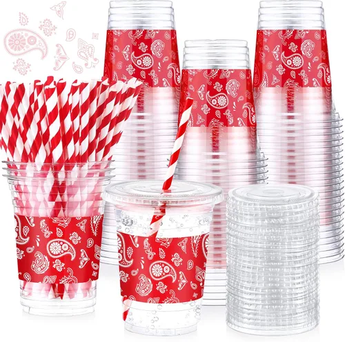 Miniatura 8 de Honeydak Juego de 150 tazas temáticas de golf, 50 tazas desechables transparentes de 16 onzas con 50 tapas y 50 pajitas de papel, regalos de fiesta