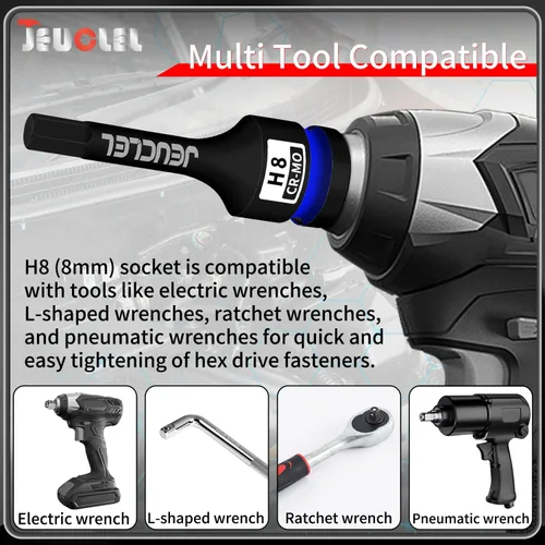 Miniatura 5 de Enchufe hexagonal de broca de impacto de 8 mm, llave de impacto hexagonal de 1/2 pulgada H8, adaptador de destornillador hexagonal de acero Cr-Mo