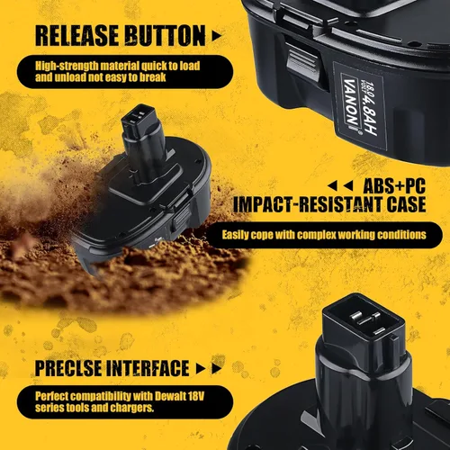 Miniatura 3 de VANON 4.8Ah Ni-Mh Baterías de repuesto para Dewalt 18v batería XRP DC9096 DC9098 DC9099 DW9098 DW9099 DW9095 DW9096 DE9039 DC9181 Compatible