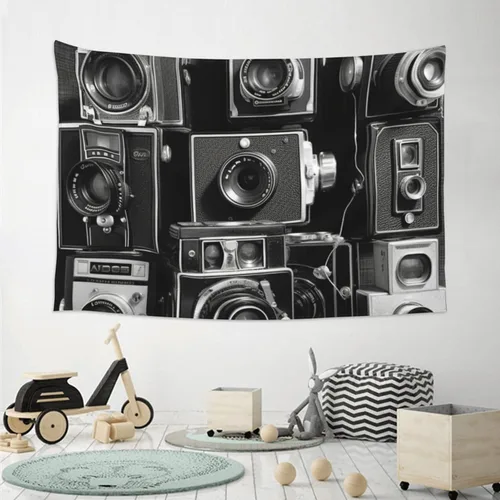Miniatura 4 de FodPand Tapiz retro de la colección de cámaras geniales para decoración de dormitorio, telón de fondo de fiesta, tapiz estético para colgar