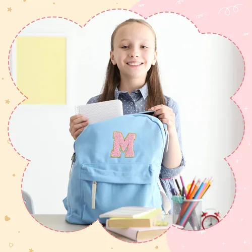Miniatura 5 de Morcheiong 52 parches de letras de felpilla autoadhesivas de la A a la Z, letras de felpilla para ropa, tela, zapatos y bolsas (rosa claro)