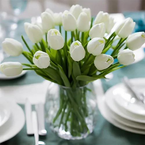 Miniatura 16 de 30 tulipanes reales al tacto, flores de poliuretano, tulipanes artificiales para arreglos de boda, fiesta, Pascua, primavera, hogar, comedor, Rosa
