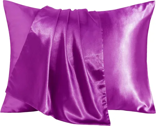 Miniatura 11 de BEDSUM Paquete de 2 fundas de almohada de satén de seda para niños pequeños, fundas de almohada sedosas de lujo con cierre de sobre para bebés, Rosa