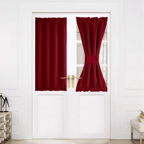 Miniatura 86 de NICETOWN Cortinas opacas unicolor con aislamiento térmico para puerta francesa, granja, oscurecimiento de habitación, puertas y ventanas de Marrón