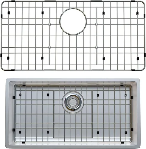 Miniatura 14 de Paquete de 2 rejillas de metal dorado para fregadero de cocina, 13"L X 11.6"W, protectores de fregadero de acero inoxidable con orificio de drenaje