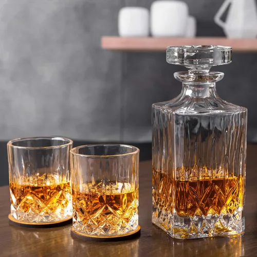 Miniatura 5 de KANARS Juego de decantador de whisky y vasos en caja de regalo única, juego de decantador de licor de cristal original para bourbon, escocés, vodka