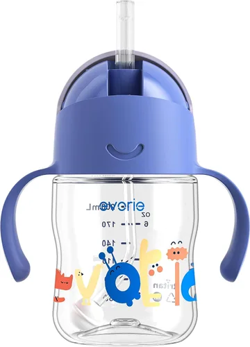 Miniatura 20 de Evorie Tritan - Vaso para beber con popote con peso con asas para bebés y niños pequeños, botella de agua a prueba de derrames con popote para 6