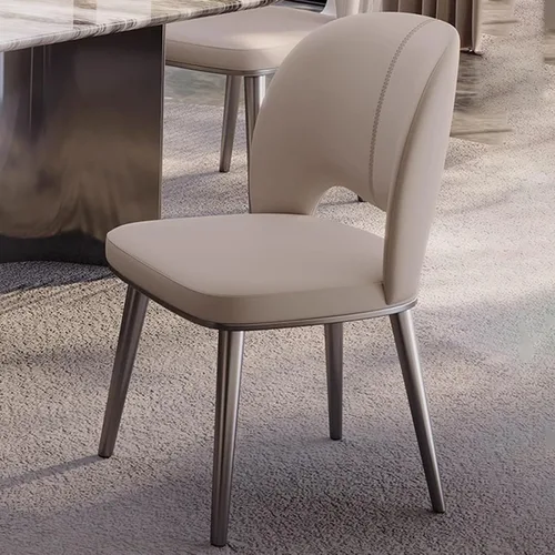 Miniatura 12 de Sillas de comedor de cocina, sillas de comedor curvadas de piel sintética, silla sin brazos con patas de metal, silla de sala de estar para hoteles