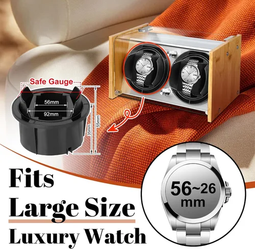 Miniatura 3 de Bobinadora de reloj de bambú para 2 relojes automáticos grandes a pequeños de Watch Winder Smith