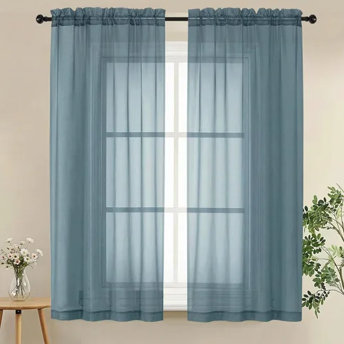 Miniatura 67 de LIVEKID Cortinas traslúcidas negras de cocina de 36 pulgadas de largo, cortinas cortas filtrantes de luz, 2 paneles de gasa aireada, texturizadas