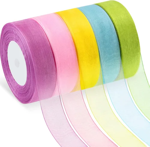 Miniatura 8 de Cinta de organza de 50 yardas, cinta de gasa transparente, para manchas de color rosa polvorienta, para San Valentín, Navidad, boda, regalo, ramos