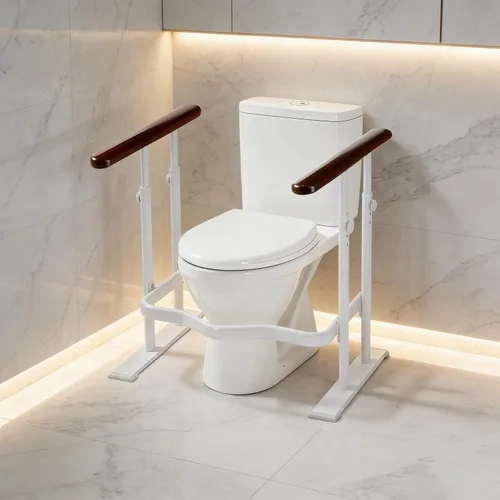Miniatura 9 de Rieles de seguridad para inodoro para personas mayores - Marco de seguridad para inodoro con pilares dobles, base reflectante nocturna impermeable