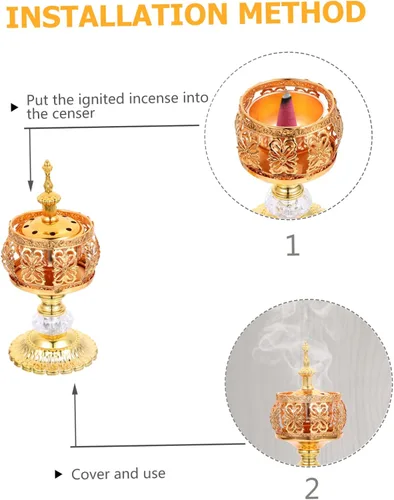 Miniatura 2 de Abaodam Quemador de incienso decorativo de metal, soporte estético europeo para incienso para sala de estudio, dormitorio, sauna, yoga