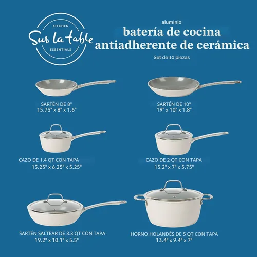 Miniatura 2 de Sur La Table - Esenciales de cocina de 10 piezas PFA libre sin tóxicos interior de cerámica de titanio antiadherente juego de ollas y sartenes