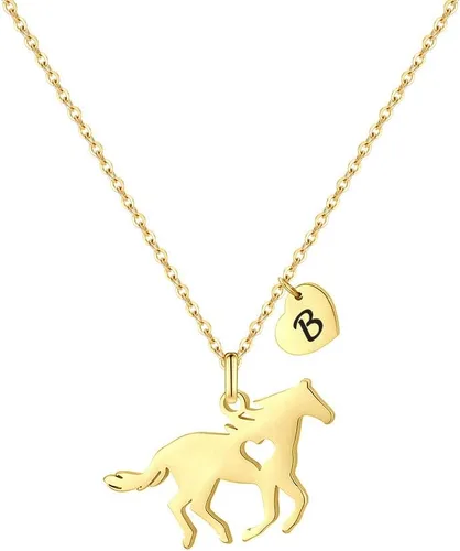 Miniatura 58 de MONOOC Collar de regalo para niñas con colgante de caballo - Collar de caballo delicado de acero inoxidable con corazón, 26 iniciales de la A a la Z