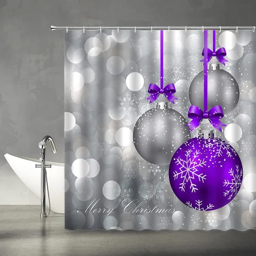 Miniatura 5 de Cortina de ducha de Feliz Navidad, bola de Navidad azul y plateada, brillante, impresa, feliz año nuevo, fiesta, juego de decoración de baño