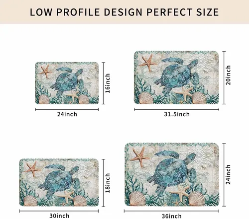 Miniatura 3 de Felpudo Mapa Náutico Tortuga Marina Azul Costera Tapetes de Bienvenida Alfombras Alfombra Exterior/Interior para Hogar/Oficina/Dormitorio, 18"x30
