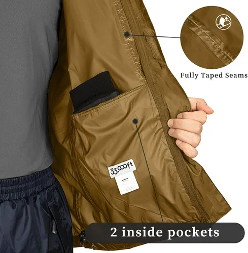 Miniatura 82 de 33,000ft - Chaqueta de lluvia impermeable y plegable para hombre, ligera, con capucha, cortavientos ideal para golf o ciclismo