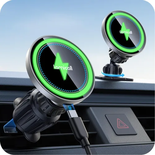 Miniatura 10 de Lamicall Cargador de Montaje para Auto MagSafe de 15W - [Imanes 20X Súper Fuertes] Soporte Cargador Inalámbrico para Teléfono de Auto, Soportes
