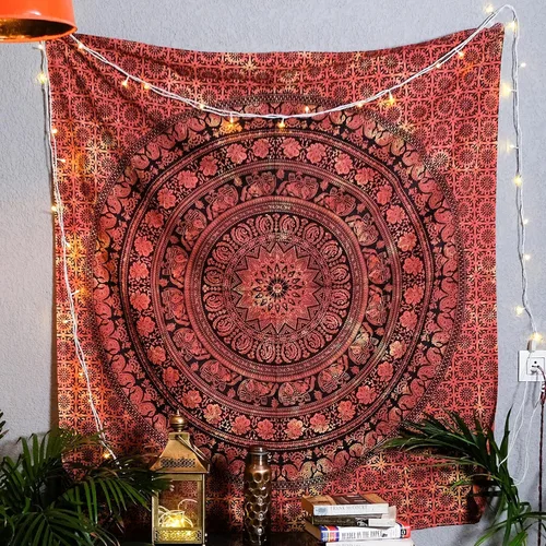 Miniatura 6 de Craft Trade - Tapiz de algodón indio con mandala para pared, decoración estética boho hippie para sala de estar, meditación y dormitorio - Amarillo