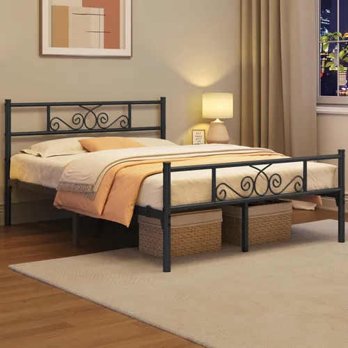 Miniatura 3 de Topeakmart Base de cama de metal clásico negro de 13 pulgadas con cabecero, base de colchón, plataforma de cama, base de cama con listones