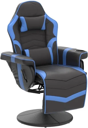 Miniatura 4 de Silla para juegos, silla reclinable para juegos con reposapiés, silla de juegos de piel sintética reclinable con masaje, sillas reclinables Azul