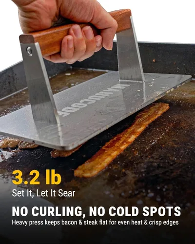 Miniatura 2 de Prensa de tocino de acero inoxidable, peso de cocción pesado de 3.2 libras, ideal para parrilla superior plana, accesorios de plancha para sellar