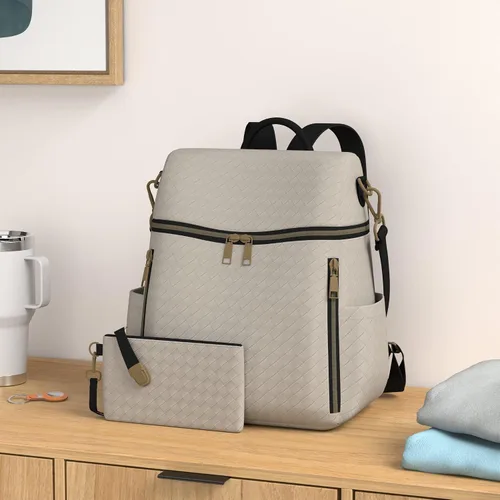 Miniatura 2 de Makes Mochila para mujer, de piel sintética, bolsa de viaje con diseño convertible con monedero, 2 piezas