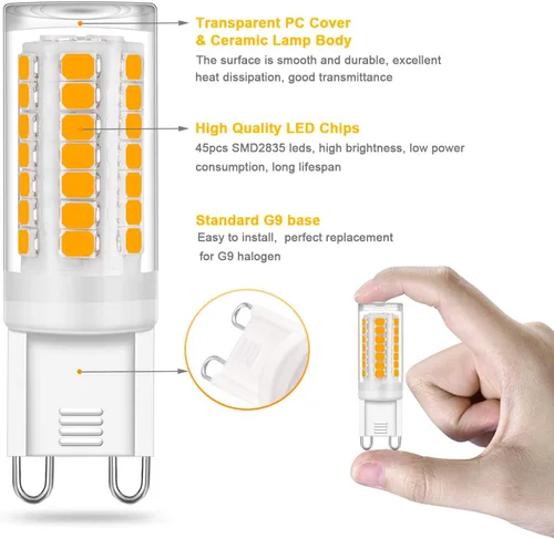 Miniatura 4 de YUIIP Bombillas LED G9 de 4 W blanco cálido 3000 K, equivalente a bombilla halógena de 40 W, AC110V-130V G9 bombillas LED de base de cerámica